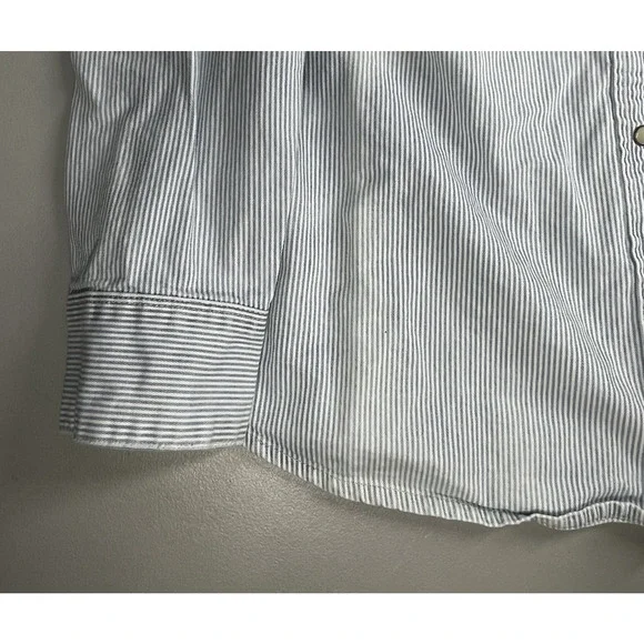 Gap 1969 Denim Pearl Snap Shirt Womens XL Light Blue Stripe Western Country - Picture 6 of 14